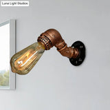 Rustic Copper/Bronze Wrought Iron Sconce Wall Light - Industrial Pipe Design Stairway Lighting (1