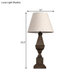Rustic Countryside Night Light: Brown Conic Fabric 1-Bulb Table Lamp With Resin Base