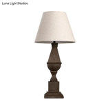 Rustic Countryside Night Light: Brown Conic Fabric 1-Bulb Table Lamp With Resin Base