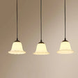 Rustic Cream Glass 3-Bulb Black Pendant Light - Flower-Inspired Dining Room Hanging Fixture / Linear