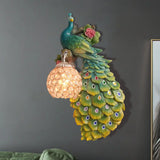Rustic Crystal Ball Sconce: Peacock & Rose Decor Single Bulb Wall Mounted Light In White/Blue/Green