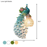Rustic Crystal Ball Sconce: Peacock & Rose Decor Single Bulb Wall Mounted Light In White/Blue/Green
