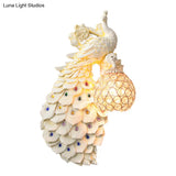 Rustic Crystal Ball Sconce: Peacock & Rose Decor Single Bulb Wall Mounted Light In White/Blue/Green