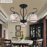 Rustic Crystal Block Cylinder Semi Flush Mount Light - 3/6 Lights Black Ceiling For Dining Room