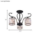 Rustic Crystal Block Cylinder Semi Flush Mount Light - 3/6 Lights Black Ceiling For Dining Room
