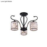 Rustic Crystal Block Cylinder Semi Flush Mount Light - 3/6 Lights Black Ceiling For Dining Room