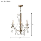 Rustic Crystal Candle Chandelier: Aged Silver Living Room Light With Swirled Arm