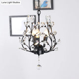 Rustic Crystal Chandelier - Branch Design 3-Bulb Hanging Lamp For Foyer