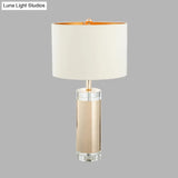 Rustic Crystal Cylinder Nightstand Lamp For Living Room - White Table Light