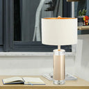 Rustic Crystal Cylinder Nightstand Lamp For Living Room - White Table Light