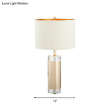 Rustic Crystal Cylinder Nightstand Lamp For Living Room - White Table Light