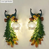 Rustic Crystal-Encrusted Lantern Wall Lamp: Multicolored Peacock Deco 1-Light Sconce For Living Room