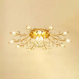 Rustic Crystal Led Ceiling Light Fixture For Hallway - Gold Branches Flush Mount Lamp 10 /