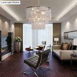 Rustic Crystal Strand Chrome Chandelier Pendant - Elegant Living Room Hanging Light