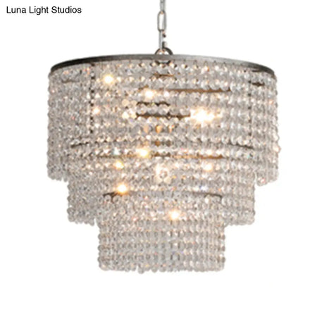 Rustic Crystal Strand Chrome Chandelier Pendant - Elegant Living Room Hanging Light