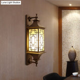 Rustic Cuboid Amber Glass Wall Mount Sconce With Double Arm - Brown Finish 1-Light
