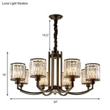 Rustic Cylinder Crystal Block Ceiling Light Fixture - Elegant Black Chandelier For Living Room 3/6/8
