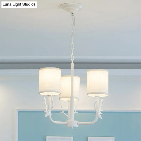 Rustic Cylinder Suspension Light Chandelier With Antlers - Living Room Décor