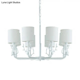 Rustic Cylinder Suspension Light Chandelier With Antlers - Living Room Décor