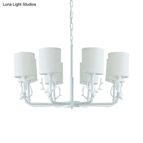 Rustic Cylinder Suspension Light Chandelier With Antlers - Living Room Décor