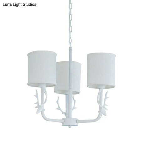 Rustic Cylinder Suspension Light Chandelier With Antlers - Living Room Décor