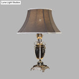 Rustic Dark Gray Fabric Tapered Table Lamp With Crystal Accent - Single Bulb Night Light For Bedroom