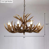 Rustic Deer Horn Chandelier For Living Room - Resin Suspension Lighting Fixture
