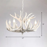 Rustic Deer Horn Chandelier For Living Room - Resin Suspension Lighting Fixture 9 / White