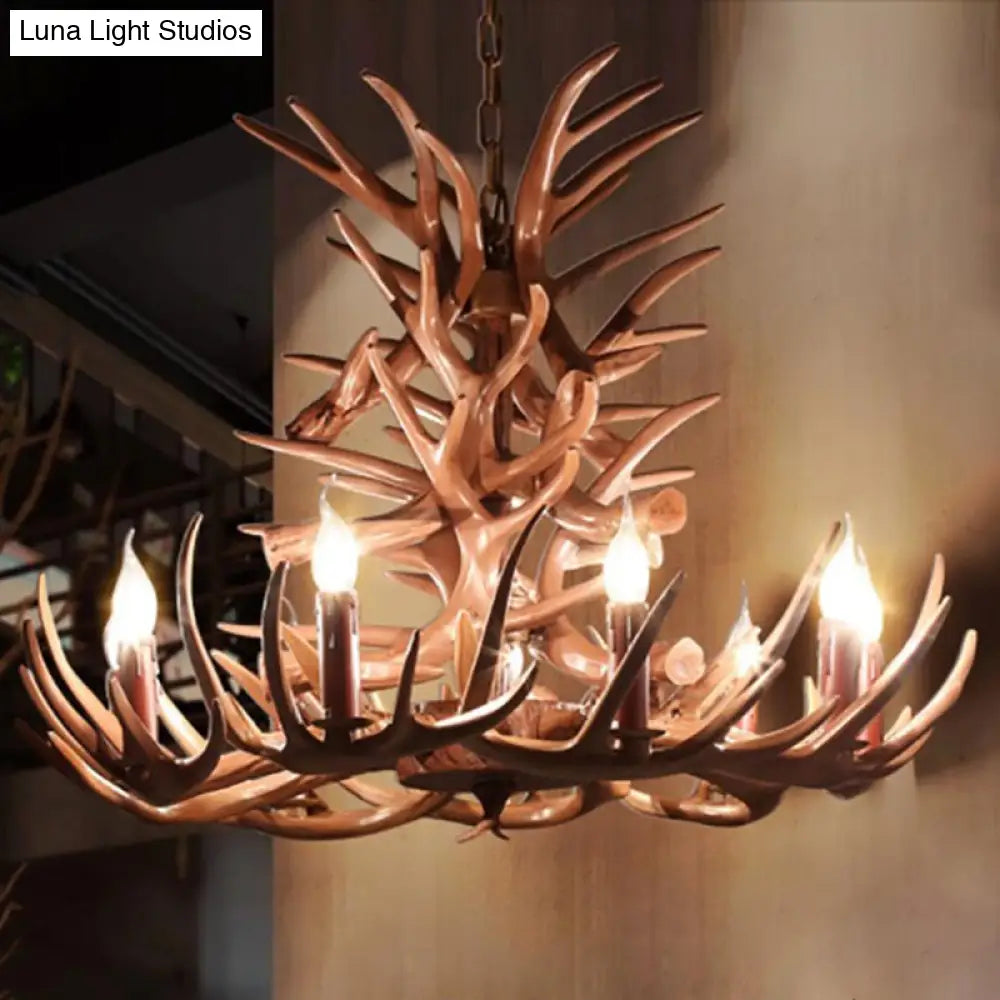 Rustic Deer Horn Resin Chandelier - Dining Room Suspension Light Fixture