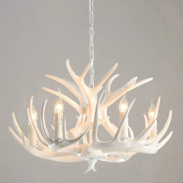 Rustic Deer Horn Resin Chandelier - Dining Room Suspension Light Fixture