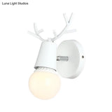 Rustic Deer Horn Wall Light - Study Room Sconce Metal Finish