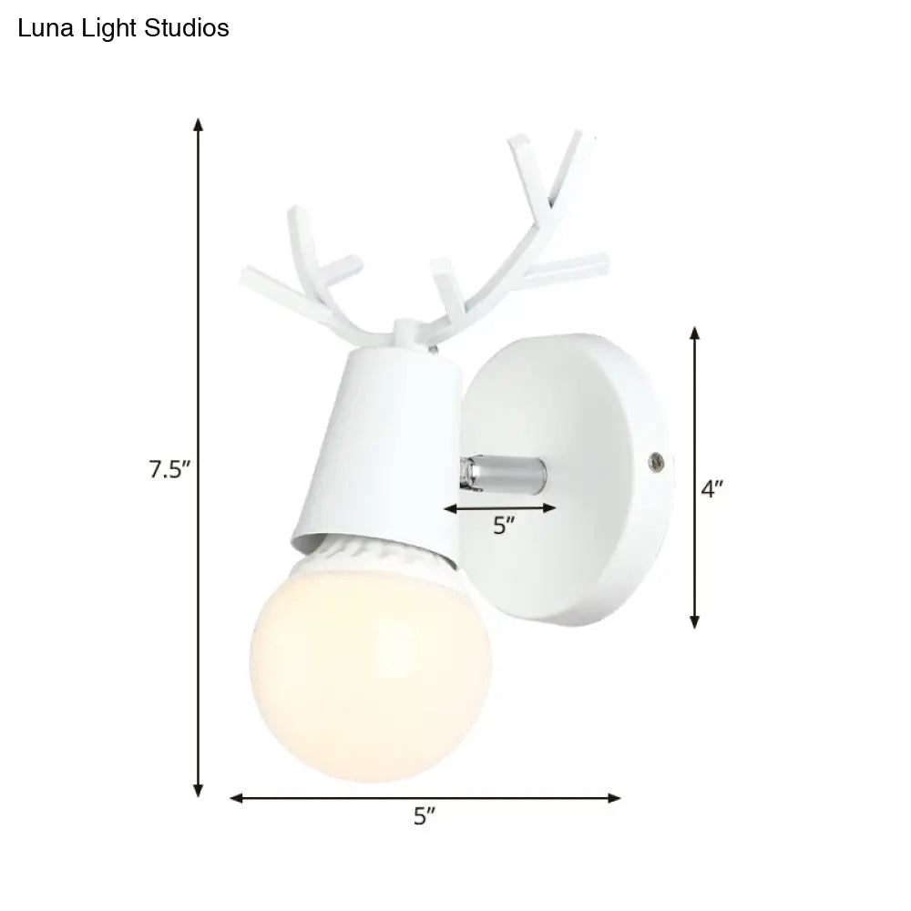 Rustic Deer Horn Wall Light - Study Room Sconce Metal Finish