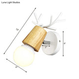 Rustic Deer Horn Wall Light - Study Room Sconce Metal Finish