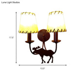 Rustic Deer-Themed Metal Sconce Lighting: Tapered 2-Light Wall Mounted Lamp For Living Room