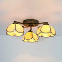 Rustic Dome Ceiling Fixture - Beige/Yellow-Blue/Clear/Blue Glass Flush Mount 3 Lights Living Room