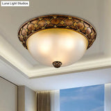 Rustic Dome - Like Ceiling Lamp 3 Frosted Glass Heads Brown 15’/19’ Width