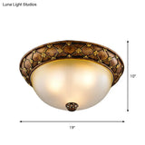 Rustic Dome - Like Ceiling Lamp 3 Frosted Glass Heads Brown 15’/19’ Width