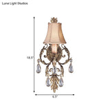 Rustic Fabric Bell Wall Mounted Light Sconce - 1 Bedroom Fixture In White/Bronze