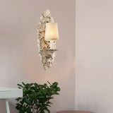 Rustic Fabric Bell Wall Mounted Light Sconce - 1 Bedroom Fixture In White/Bronze White