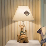 Rustic Fabric Cone Shade Table Lamp With Resin Deer Base White / Right