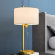 Rustic Fabric Drum Reading Lamp: Single Bulb Nightstand Light Gold Finish