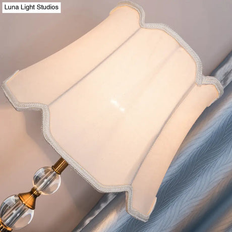Rustic Fabric Floor Lamp With Crystal Ball Accent - White Lighting Scallop Bell Shade 1 Bulb Stand