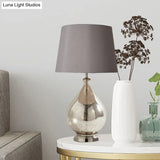 Rustic Fabric Table Light 1 Night Lighting With Teardrop Pedestal White/Coffee/Gray Perfect For