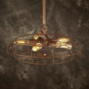 Rustic Farmhouse Ceiling Fan Light: Wire Frame Shape 5 Bulbs Wrought Iron Dark Rust Chandelier Lamp
