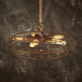 Rustic Farmhouse Ceiling Fan Light: Wire Frame Shape 5 Bulbs Wrought Iron Dark Rust Chandelier Lamp