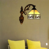 Rustic Forest Deer Wall Light With Lodge Shade - 1 Tiffany Sconce In Beige Ideal For Hotels