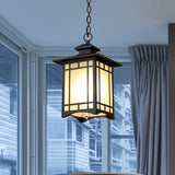 Rustic Frosted Glass Pendant Light With Black Finish & Open Bottom For Courtyard