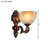 Rustic Frosted Glass Wall Sconce With Brass Backplate For Bedroom Lighting