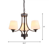 Rustic Gold-Black Conical Up Chandelier With Ivory Glass Hang For Living Room 3 /