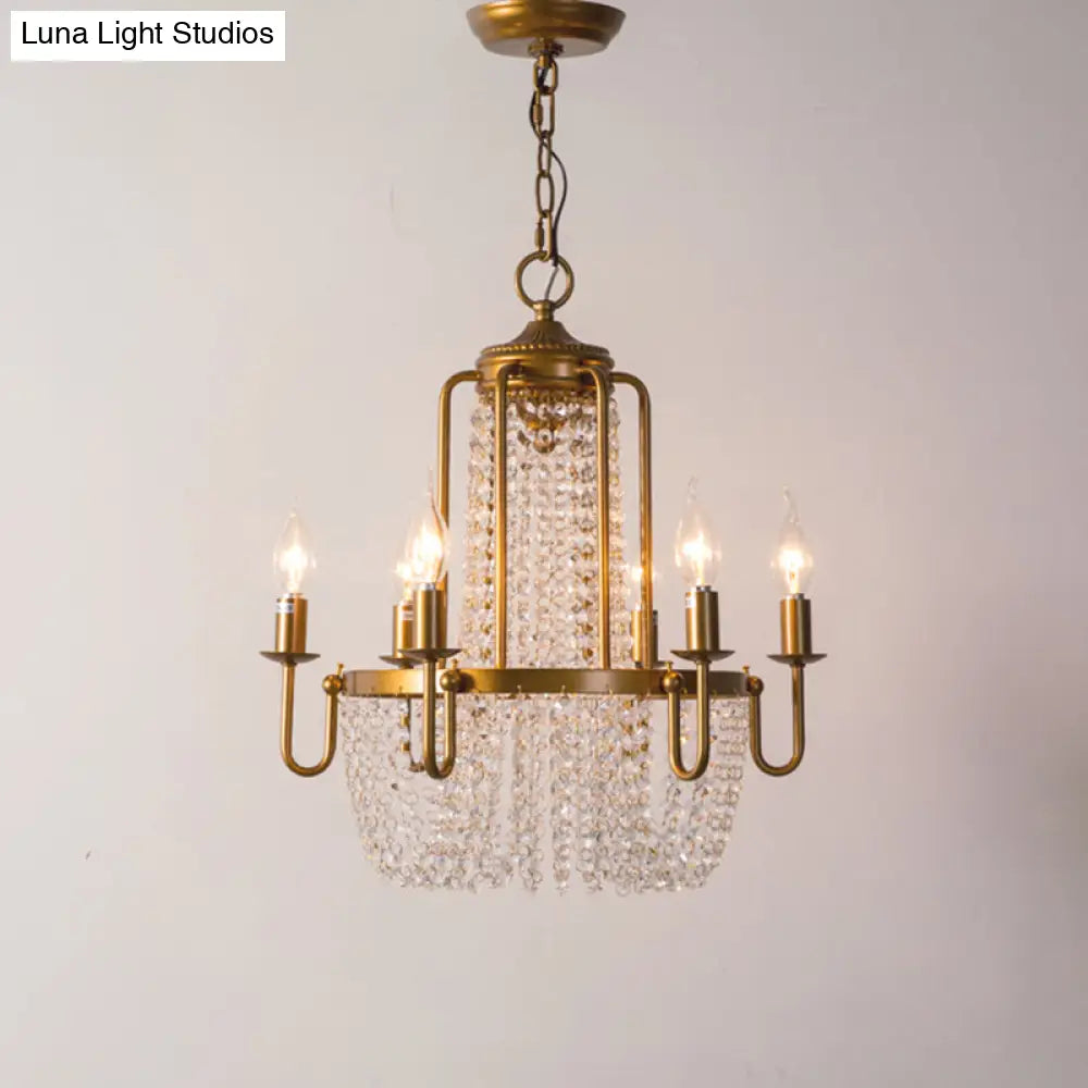Rustic Gold Candle Style Chandelier - Crystal Octagons & Hanging Pendant For Living Room